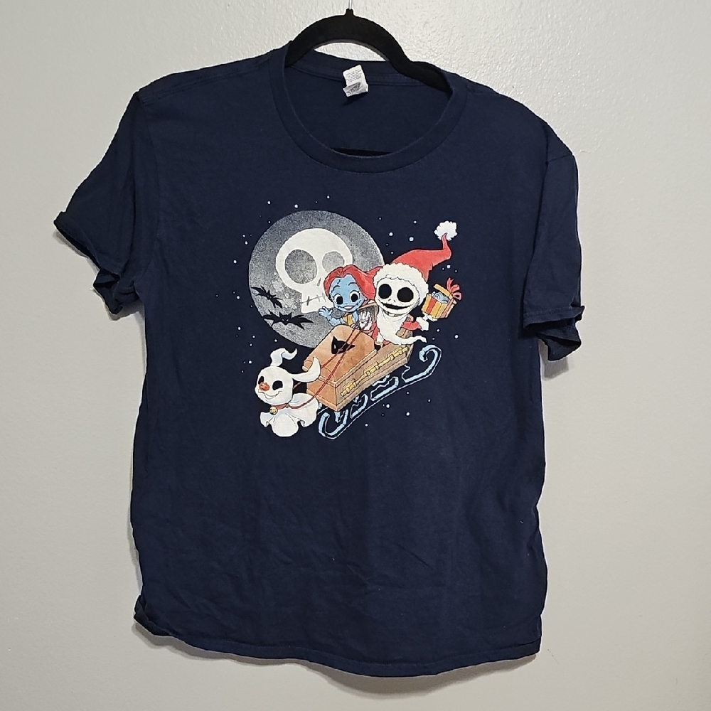 Navy Nightmare Before Christmas L Graphic T-Shirt with Halloween Design